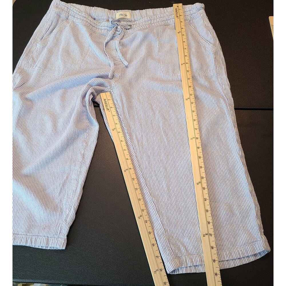 Per Se Linen Blend Striped Crop Pants 1X Blue White Coastal Grandma Nautical - Picture 6 of 7